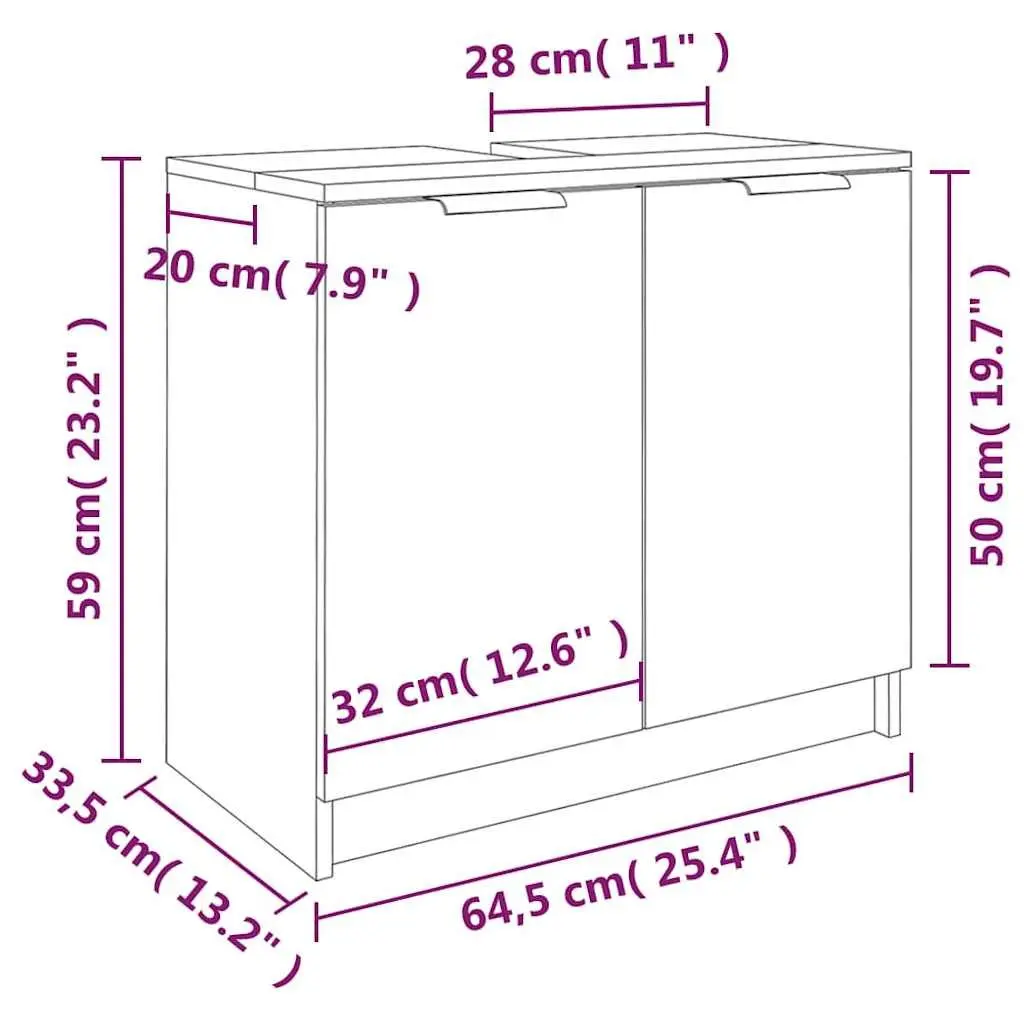 Bathroom Cabinet Engineered Wood Smoked Oak Brown 64.5x33.5x59cm 2-Door Storage
