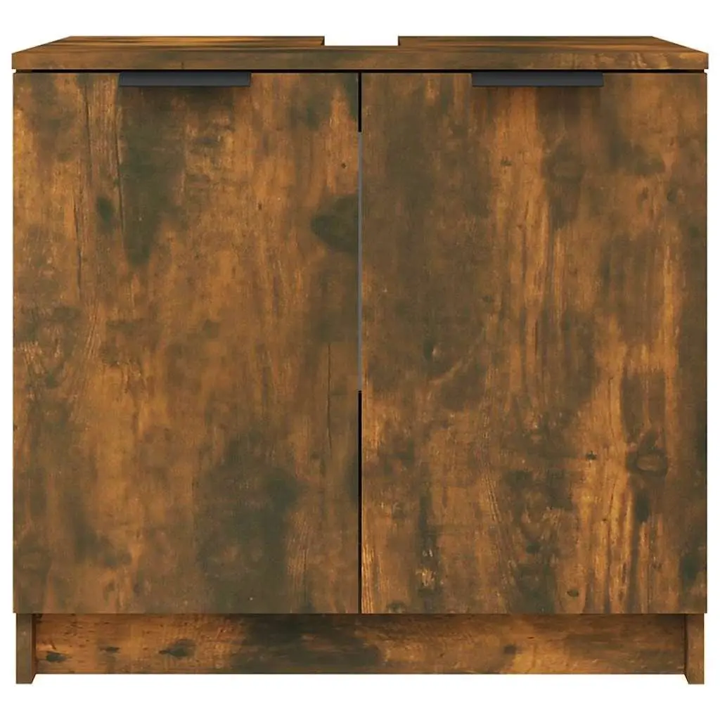 Bathroom Cabinet Engineered Wood Smoked Oak Brown 64.5x33.5x59cm 2-Door Storage