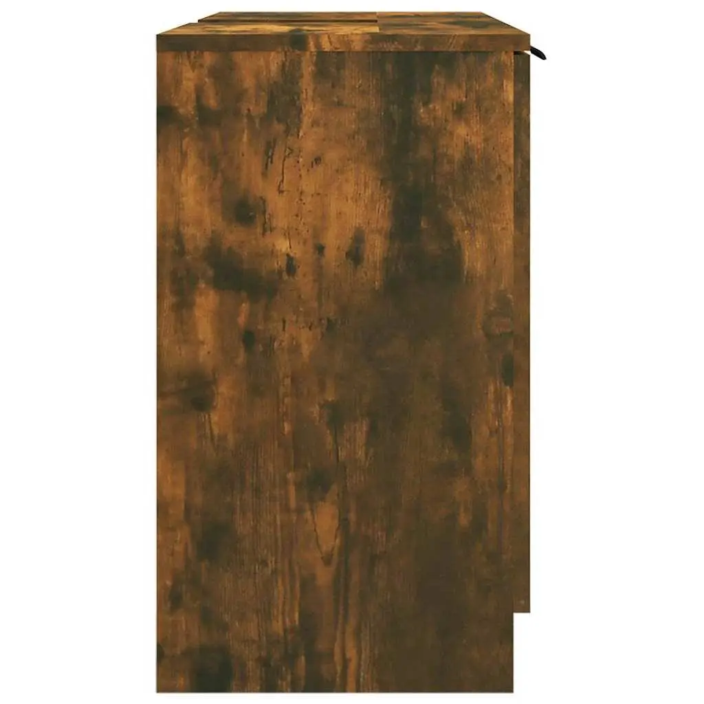 Bathroom Cabinet Engineered Wood Smoked Oak Brown 64.5x33.5x59cm 2-Door Storage
