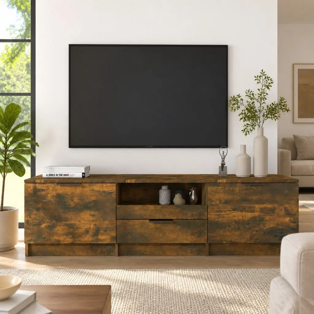 TV Cabinet Engineered Wood Brown 140 x 35 x 40 cm Storage Compartments Drawer Organiser