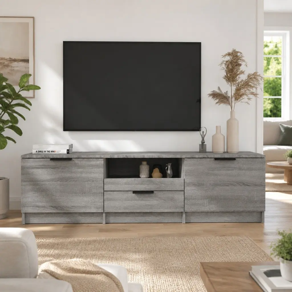 TV Cabinet Engineered Wood 140x35x40 cm Grey Sonoma Storage Unit with Drawer Compartments