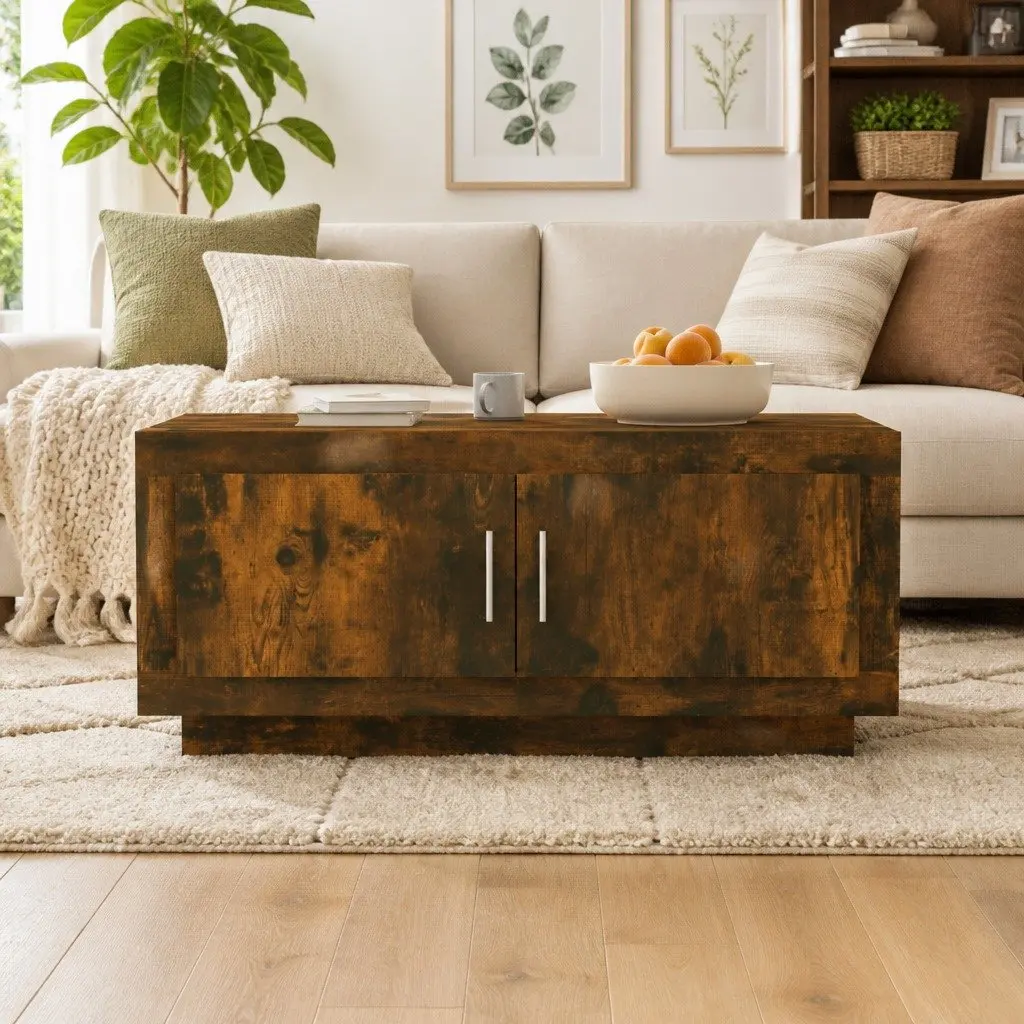 Engineered Wood Coffee Table Brown Living Room Storage Display 102cm x 50cm x 45cm