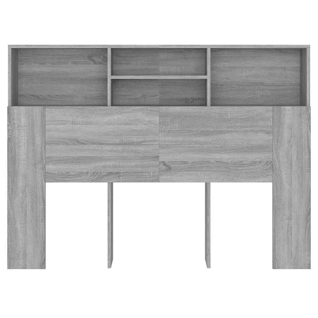 Grey Wall-Mounted Headboard Storage Cabinet 140 cm Engineered Wood Bedroom Bookcase with Compartments