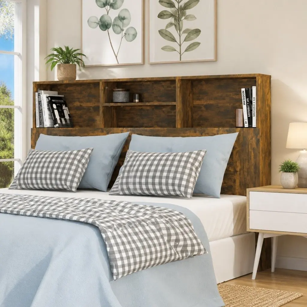 Headboard Cabinet Wall-Mount Engineered Wood 160cm Brown