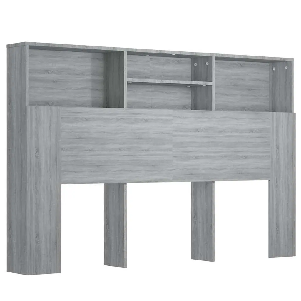 Wall-Mounted Headboard Cabinet Engineered Wood 160cm Grey Contemporary Bedroom Storage
