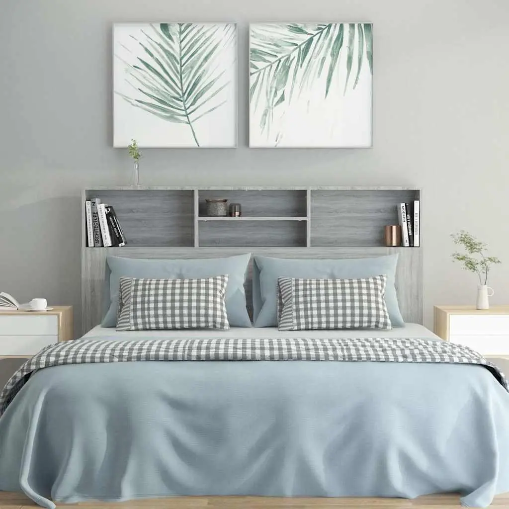 Wall-Mounted Headboard Cabinet Engineered Wood 160cm Grey Contemporary Bedroom Storage