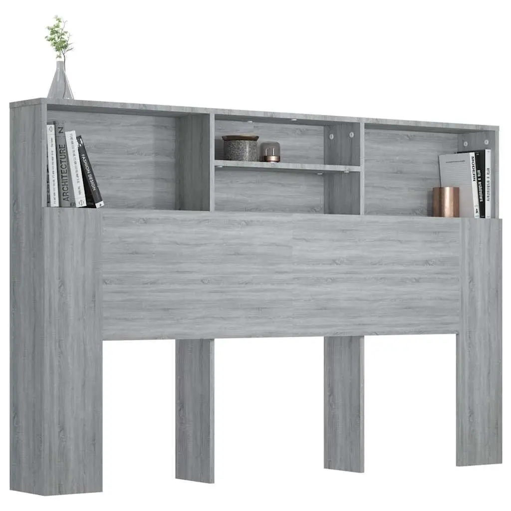 Wall-Mounted Headboard Cabinet Engineered Wood 160cm Grey Contemporary Bedroom Storage