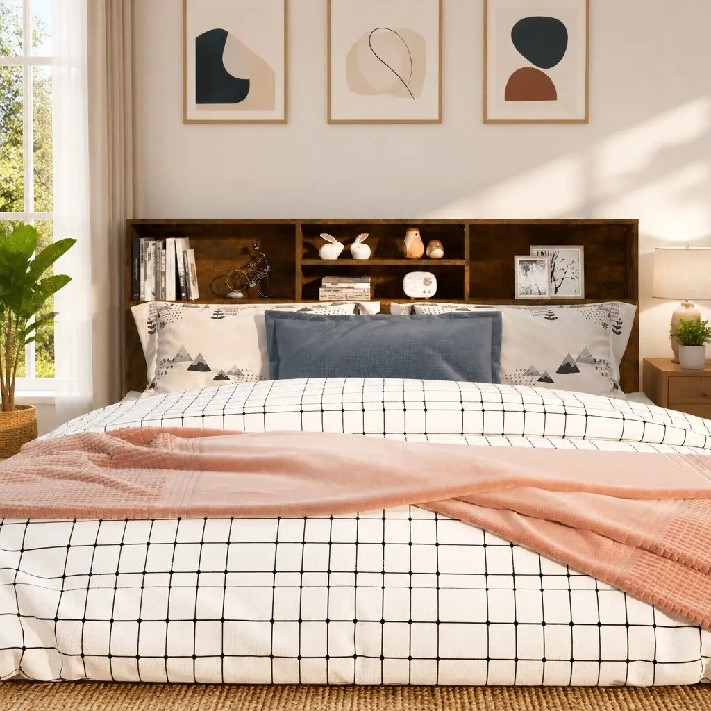 Brown Wall-Mounted Headboard Storage