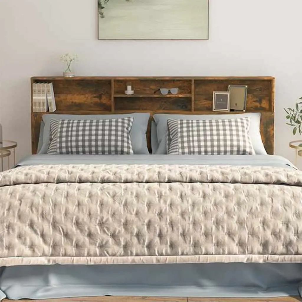 Headboard Cabinet Storage Engineered Wood 200 cm Wall-Mounted Brown