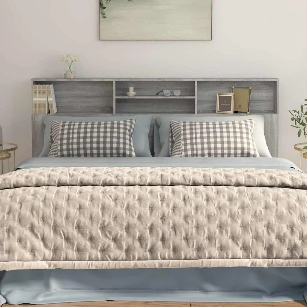 Headboard Cabinet Engineered Wood 200cm Grey Wall-Mounted Storage Organiser