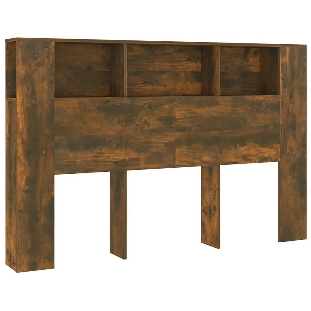 Brown Smoked Oak Headboard Cabinet 160cm Engineered Wood Bedroom Storage Unit