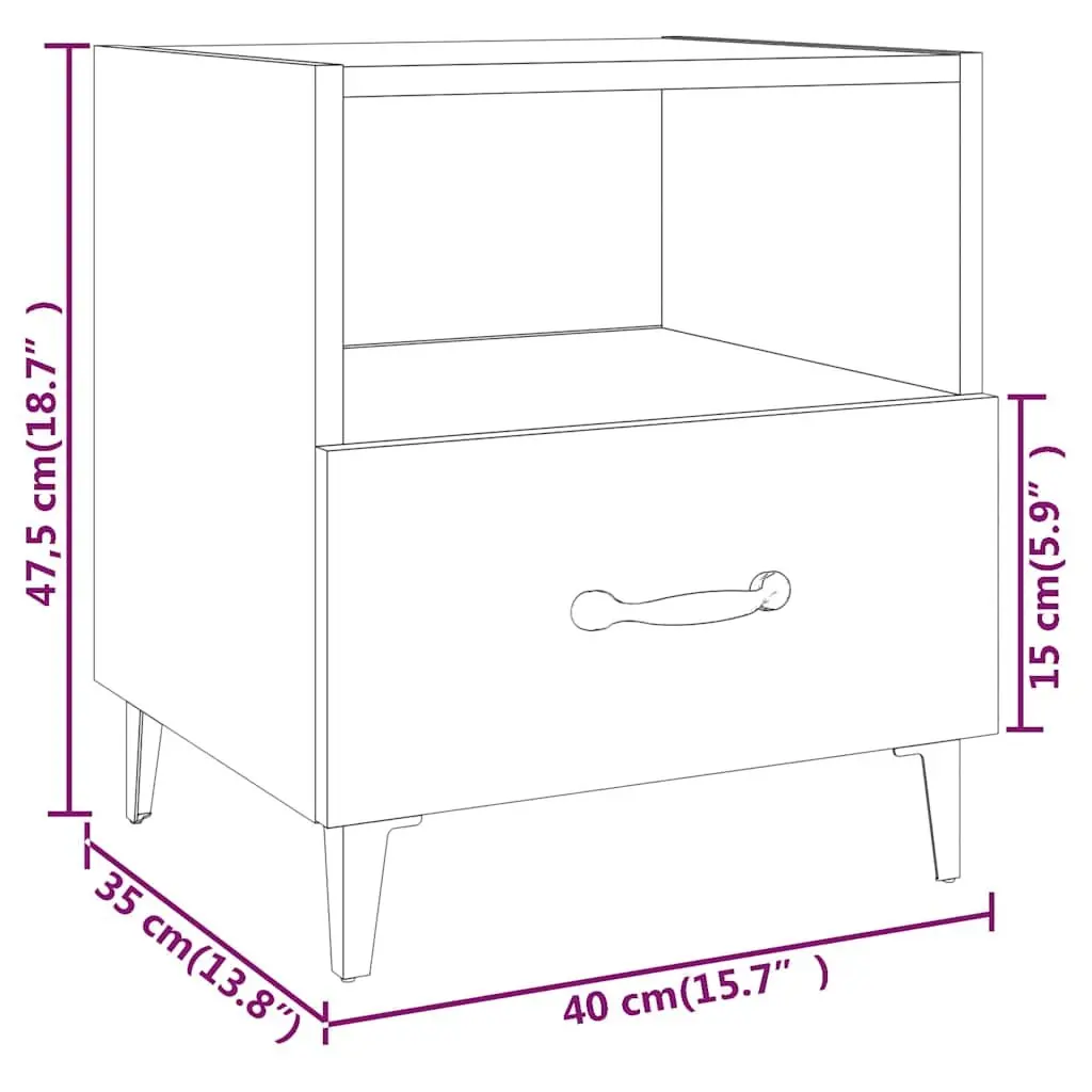 2 Piece Nightstands Engineered Wood Brown Bedside Cabinets with Drawer and Shelf for Organised Storage