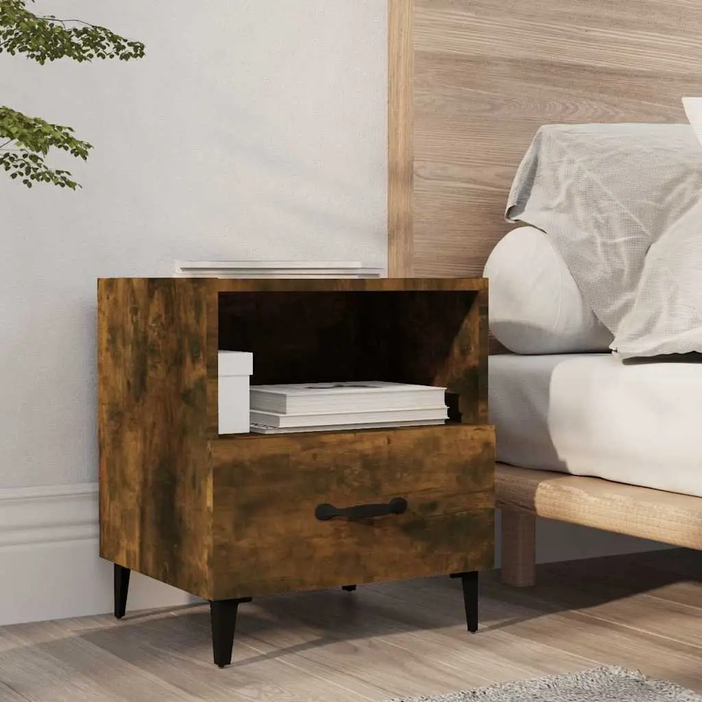 2 Piece Nightstands Engineered Wood Brown Bedside Cabinets with Drawer and Shelf for Organised Storage