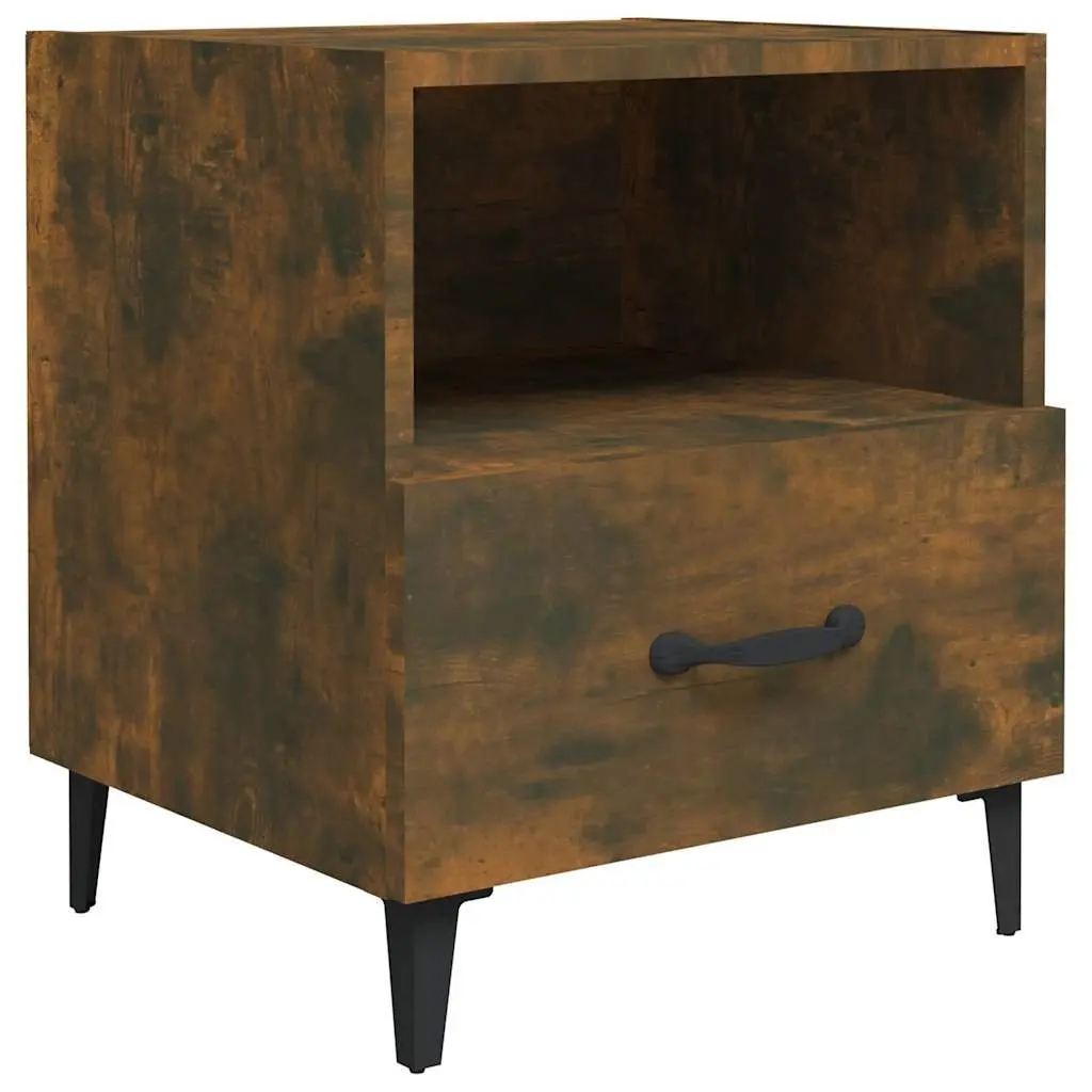 2 Piece Nightstands Engineered Wood Brown Bedside Cabinets with Drawer and Shelf for Organised Storage