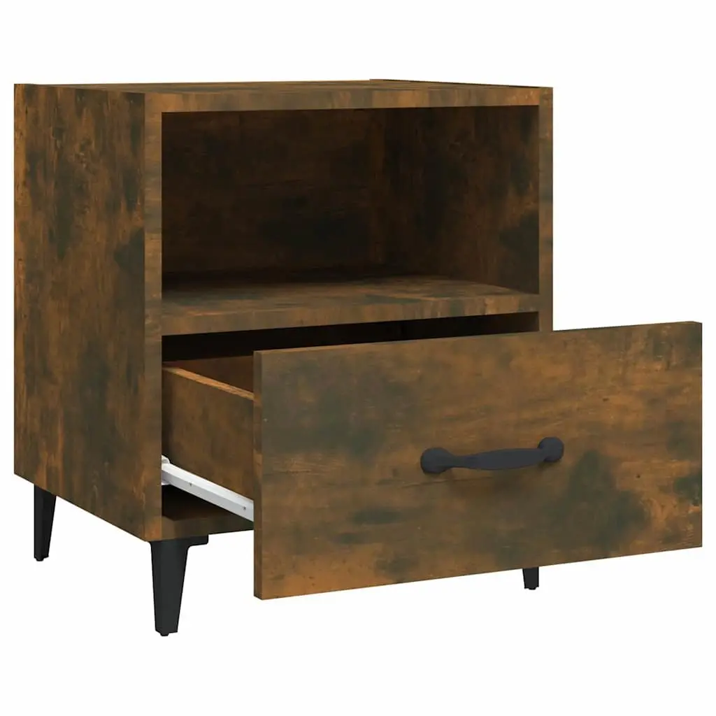 2 Piece Nightstands Engineered Wood Brown Bedside Cabinets with Drawer and Shelf for Organised Storage
