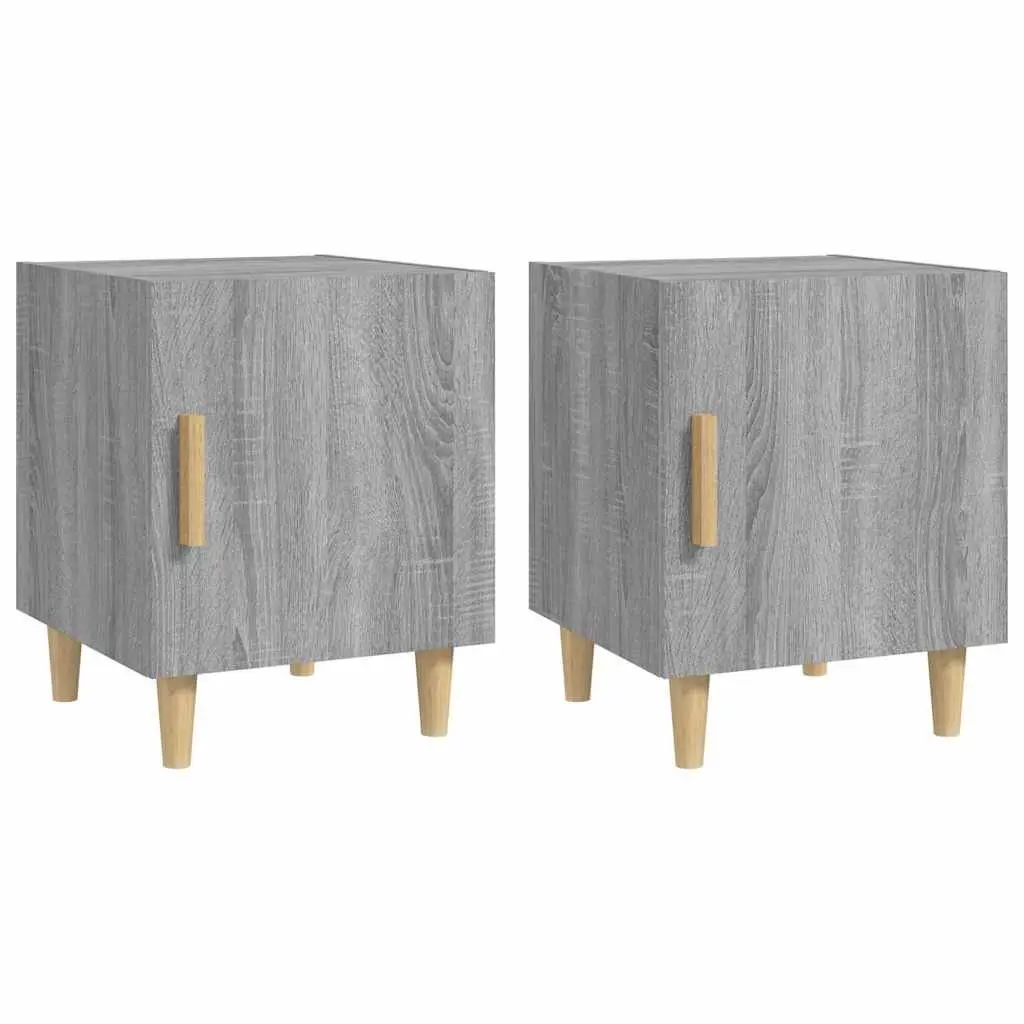 Bedside Cabinet Engineered Wood Grey 1 Door Nightstand Storage Unit 2 Piece