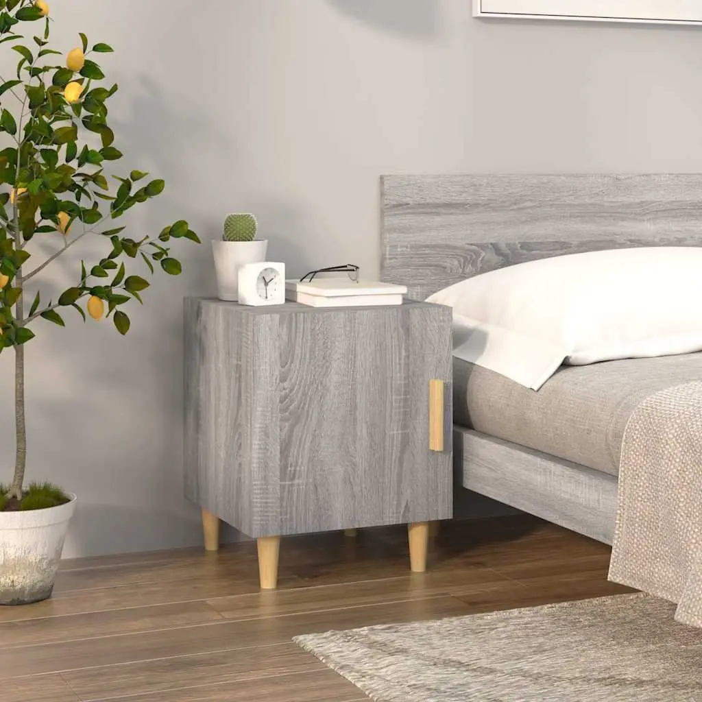 Bedside Cabinet Engineered Wood Grey 1 Door Nightstand Storage Unit 2 Piece