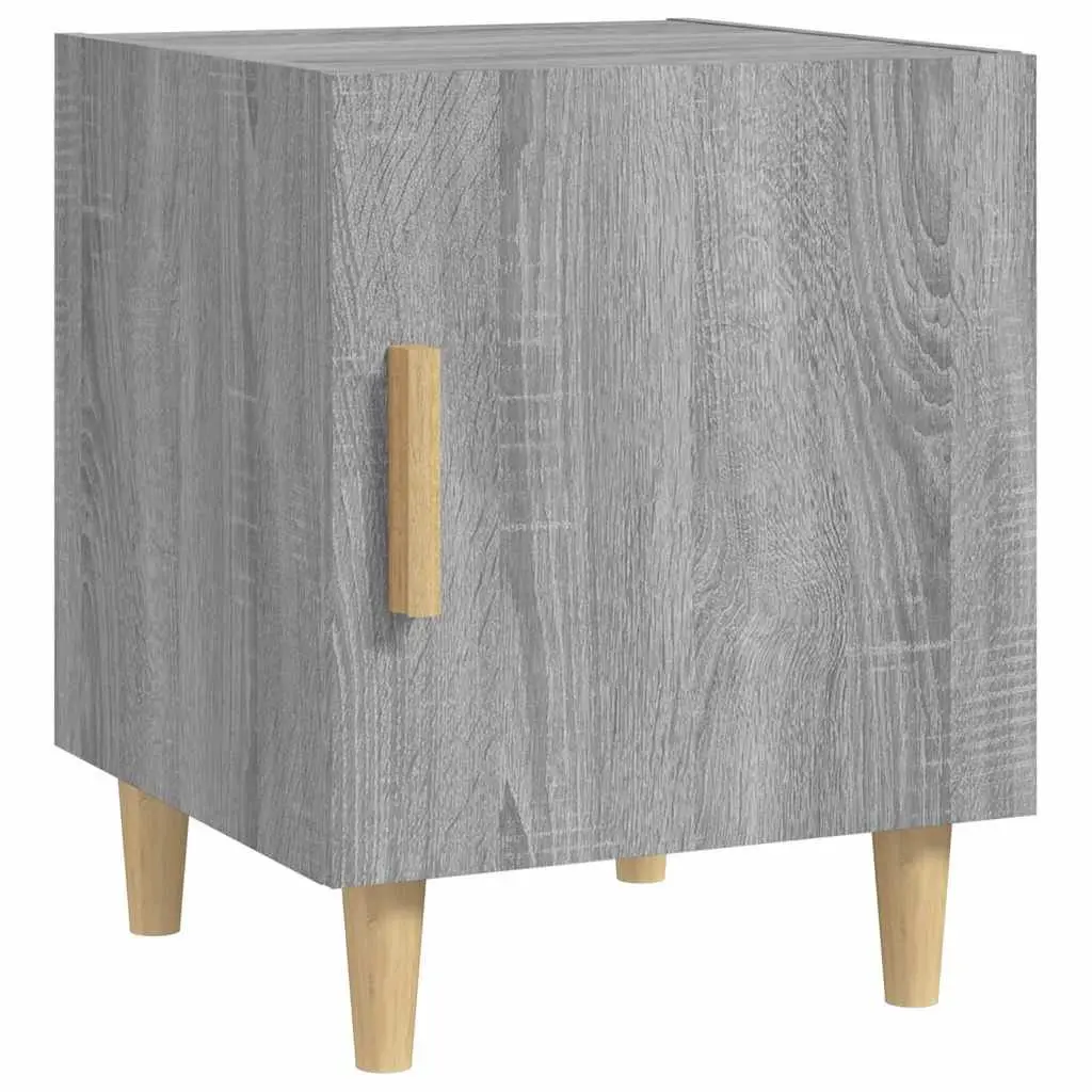 Bedside Cabinet Engineered Wood Grey 1 Door Nightstand Storage Unit 2 Piece