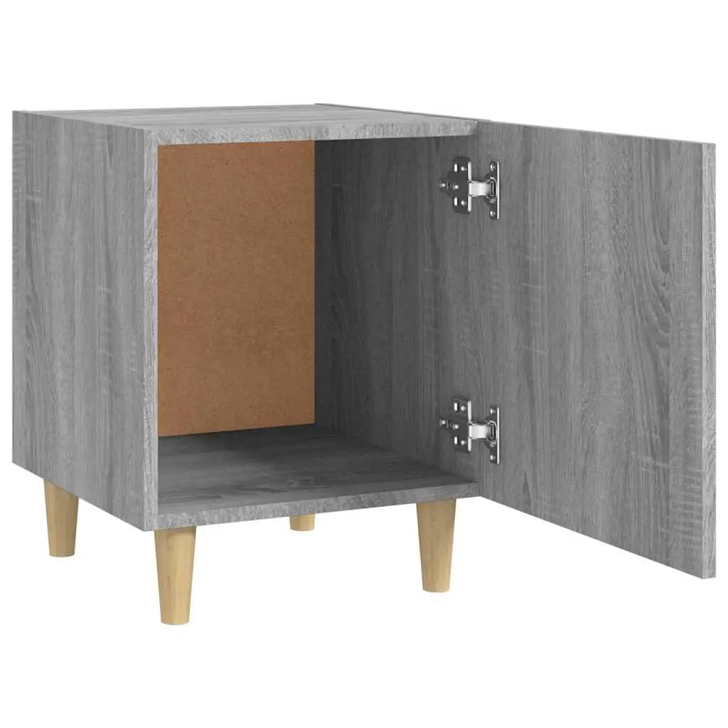 Bedside Cabinet Engineered Wood Grey 1 Door Nightstand Storage Unit 2 Piece