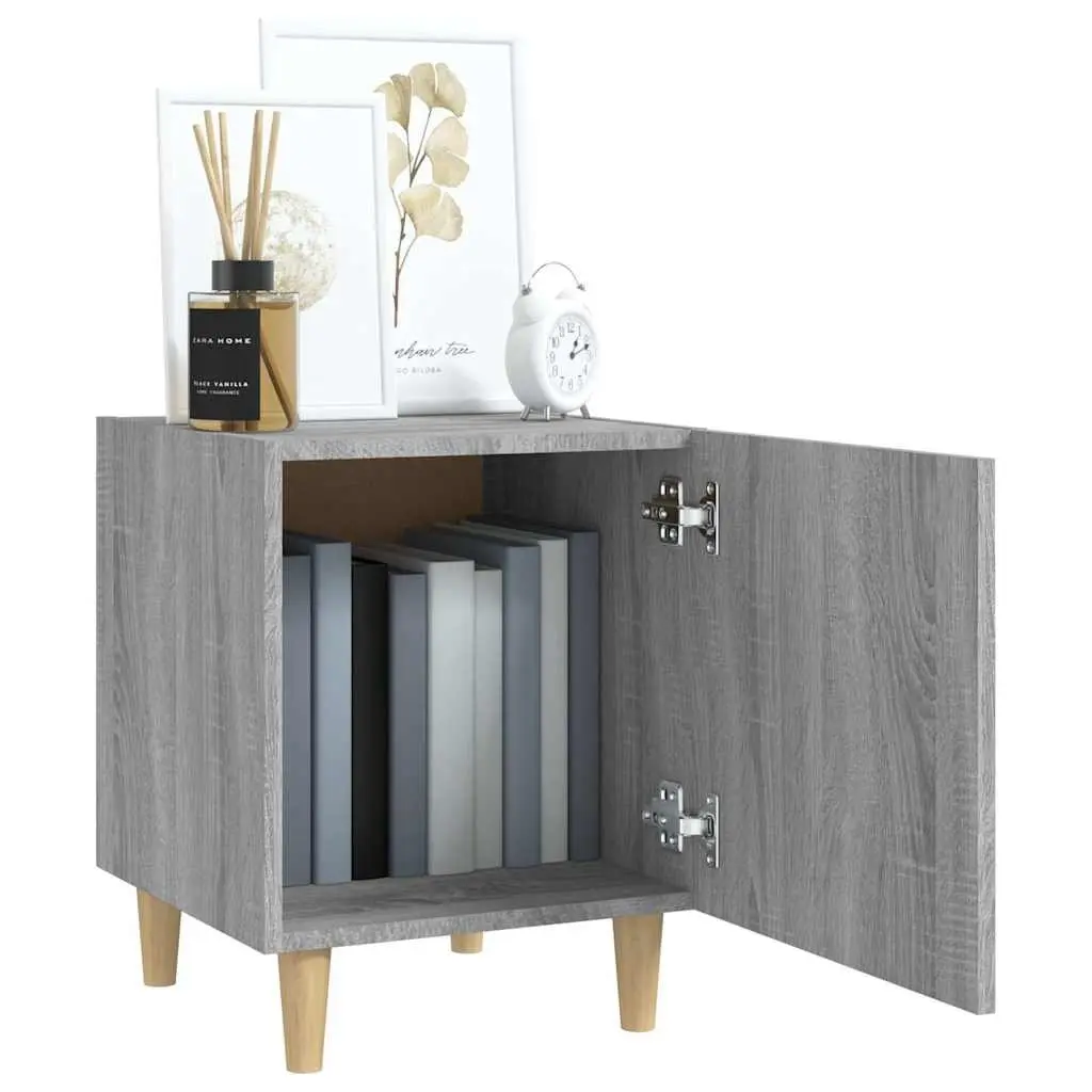 Bedside Cabinet Engineered Wood Grey 1 Door Nightstand Storage Unit 2 Piece