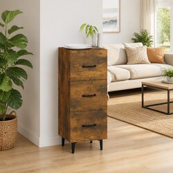Sideboard Storage Cabinet Brown Engineered Wood Drawers Living Room Furniture