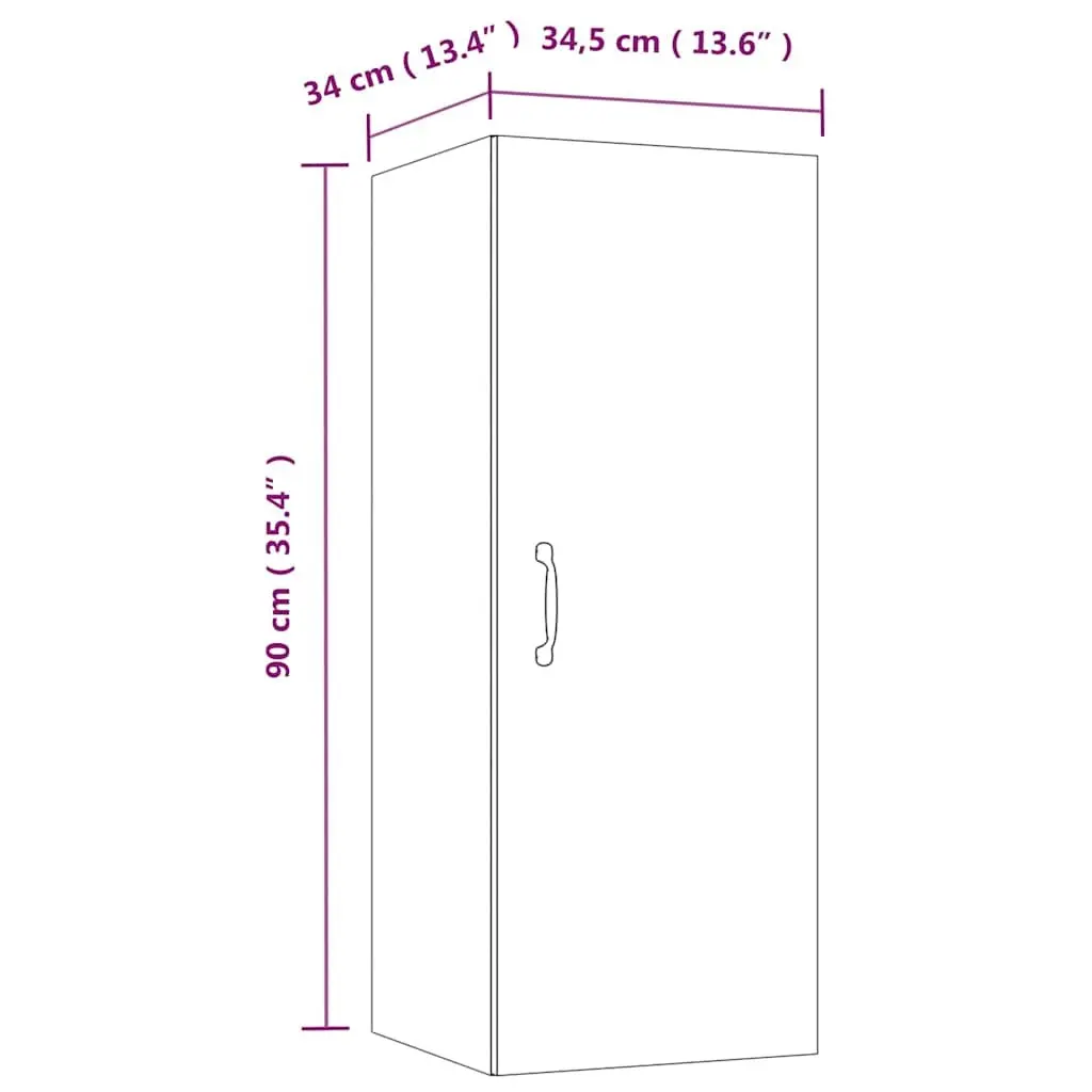 Wall Mounted Storage Cabinet Engineered Wood 90cm Height 34.5cm Width Brown 34cm Depth Living Space Organizer