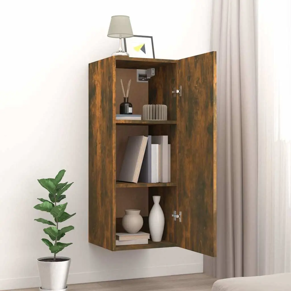 Wall Mounted Storage Cabinet Engineered Wood 90cm Height 34.5cm Width Brown 34cm Depth Living Space Organizer