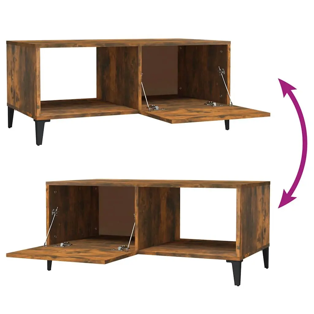Coffee Table Modern Storage Accent Furniture Smoked Oak Engineered Wood Design