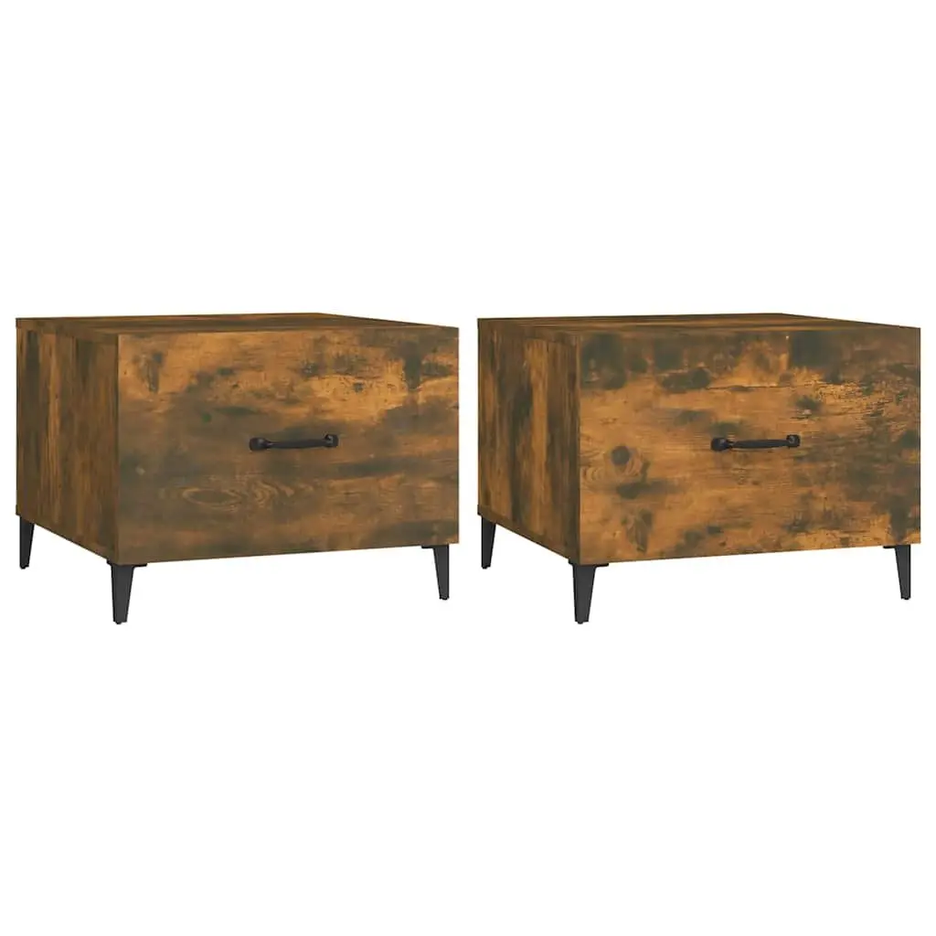 Coffee Tables Set of 2 Engineered Wood Brown with Metal Legs Storage