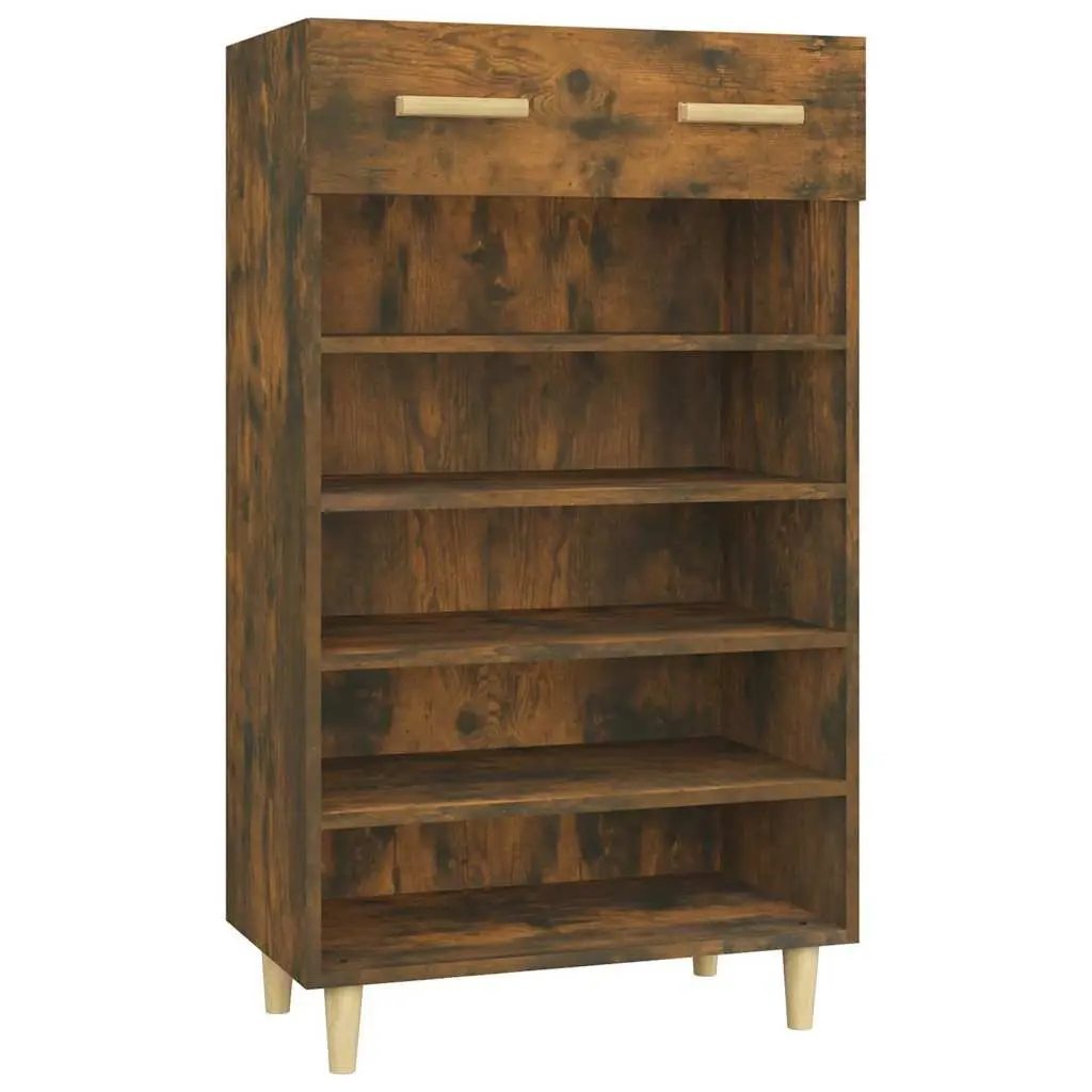 Shoe Cabinet Brown Storage Organiser 5 Compartments Drawer Engineered Wood