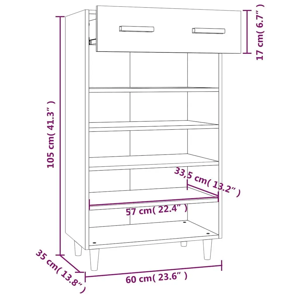 Shoe Cabinet Brown Storage Organiser 5 Compartments Drawer Engineered Wood
