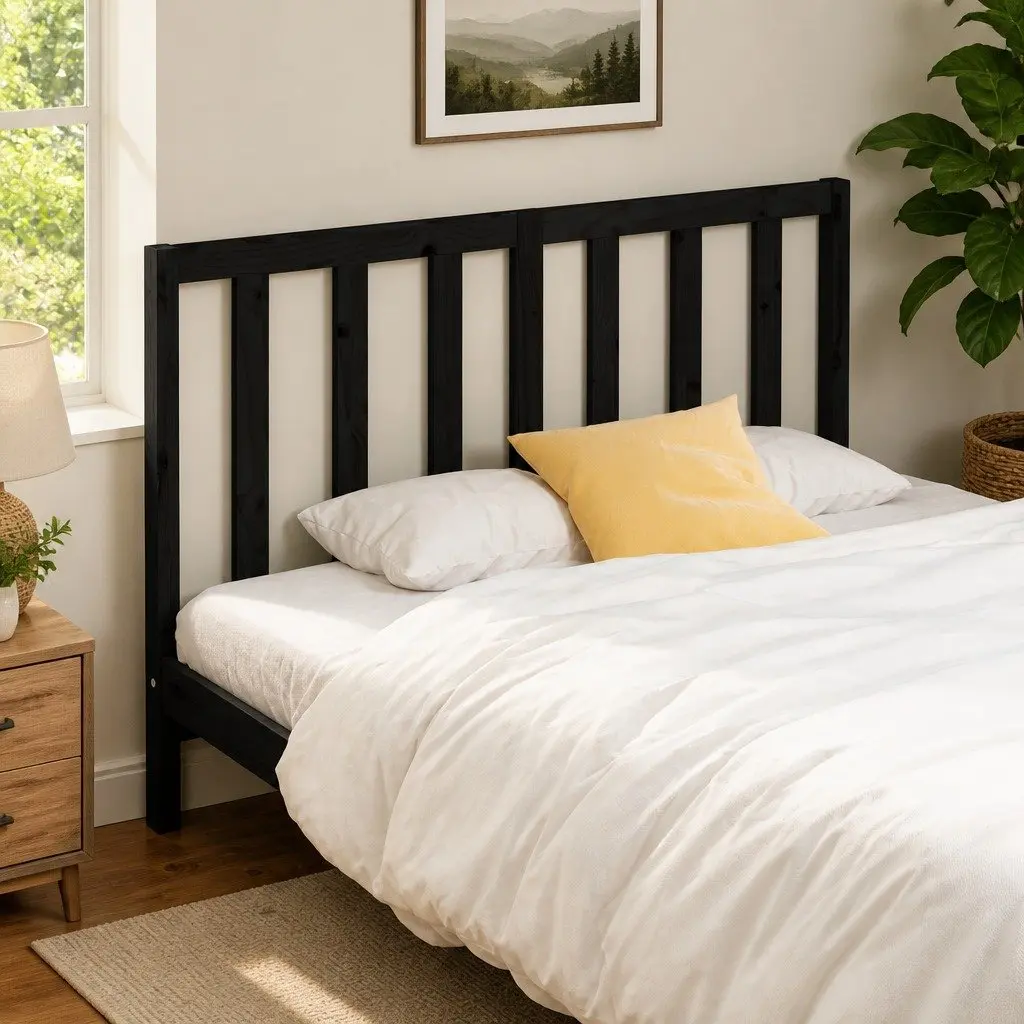 Solid Pine Wood Bed Headboard 141cm Black for Bedroom Furniture