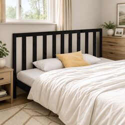 Solid Wood Pine Bed Headboard Black 186cm Bedroom Furniture Decor Panel
