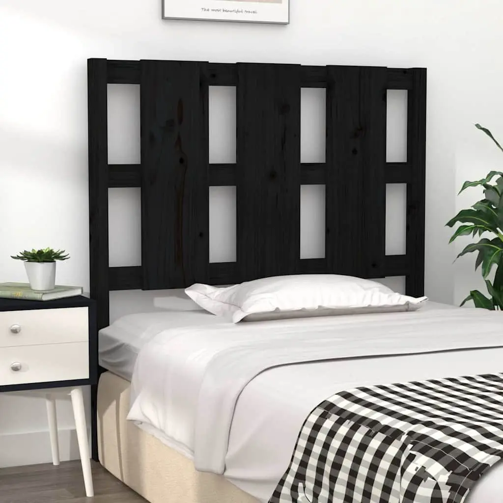Bed Headboard Black 95.5 cm Solid Wood Pine Bedroom Furniture Wall Mount