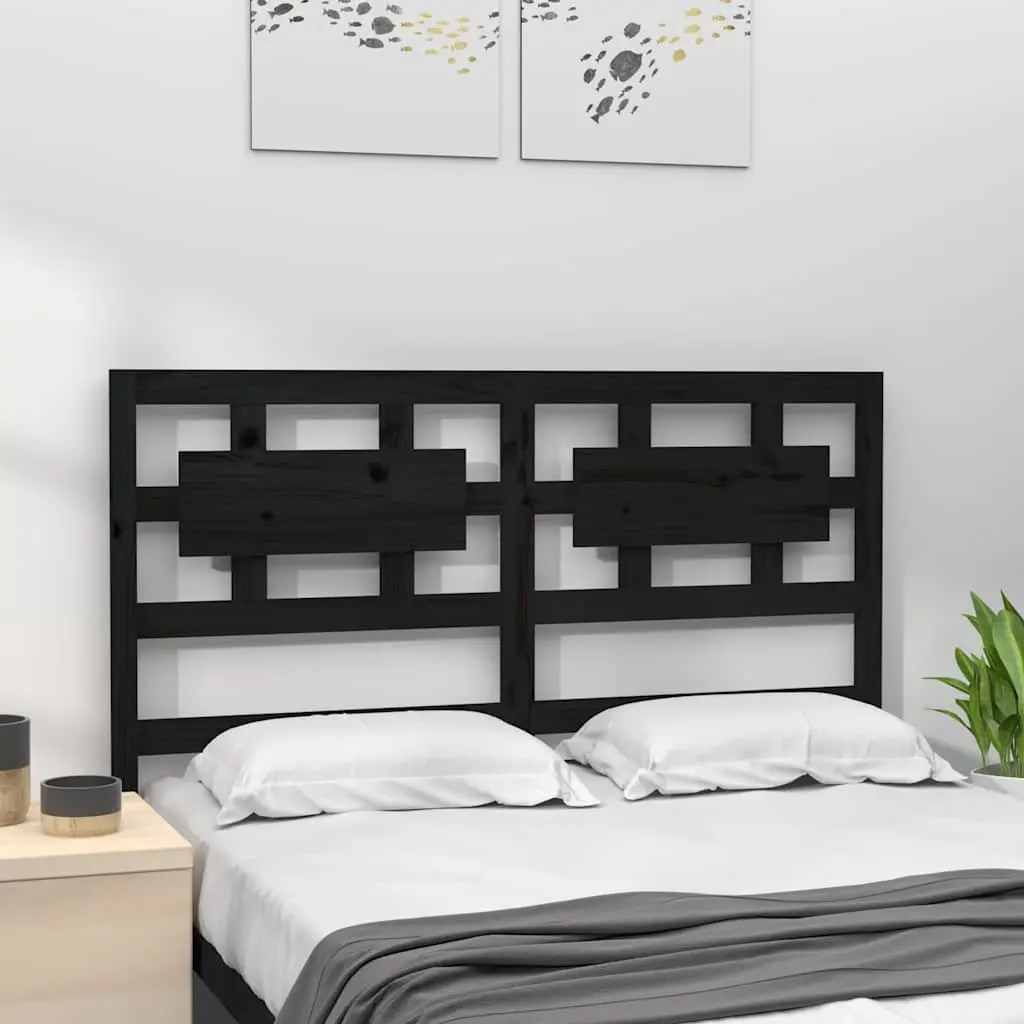Bed Headboard 140.5 cm Black Solid Pine Wood Rustic Design Bedroom Furniture