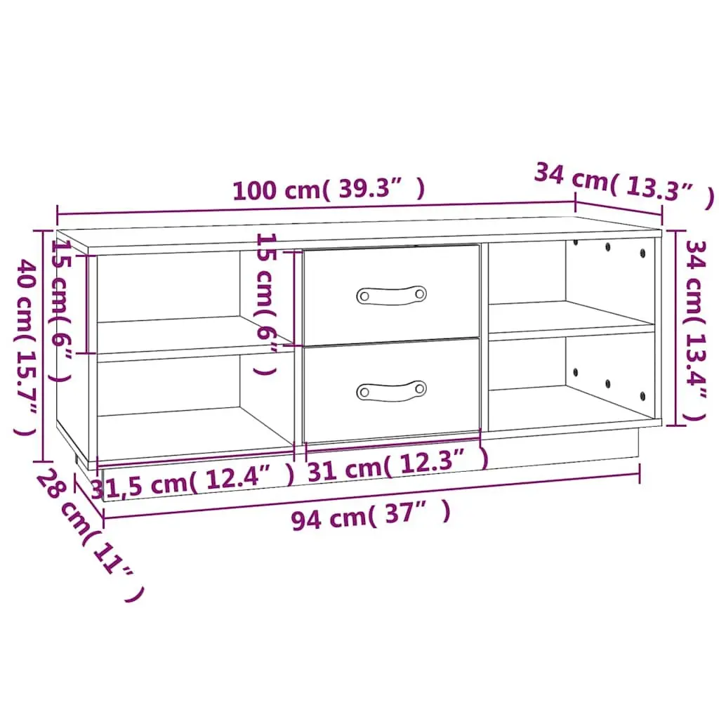 Solid Pine Wood TV Unit 100x34x40cm Brown Media Cabinet for Living Room Storage