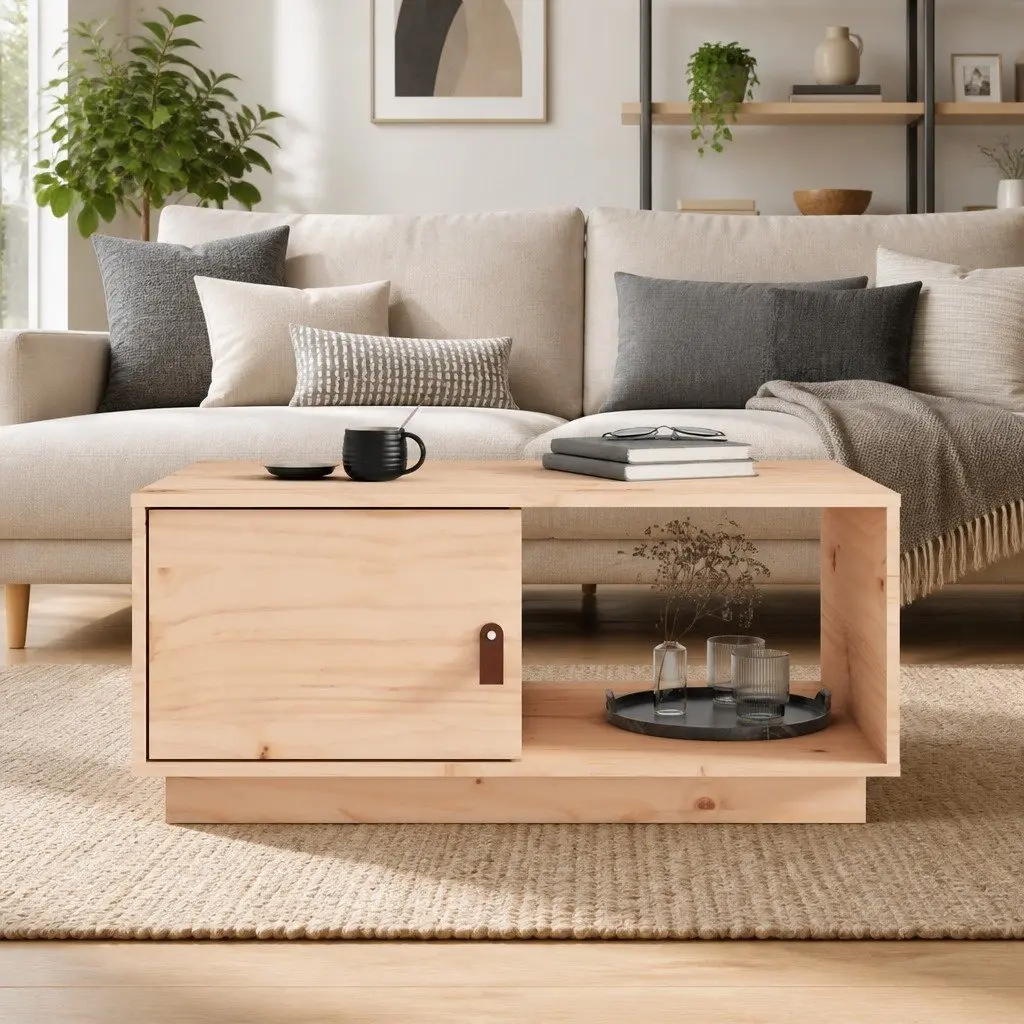 Coffee Table 80x50x35.5 cm with Storage Compartments Modern Living Room