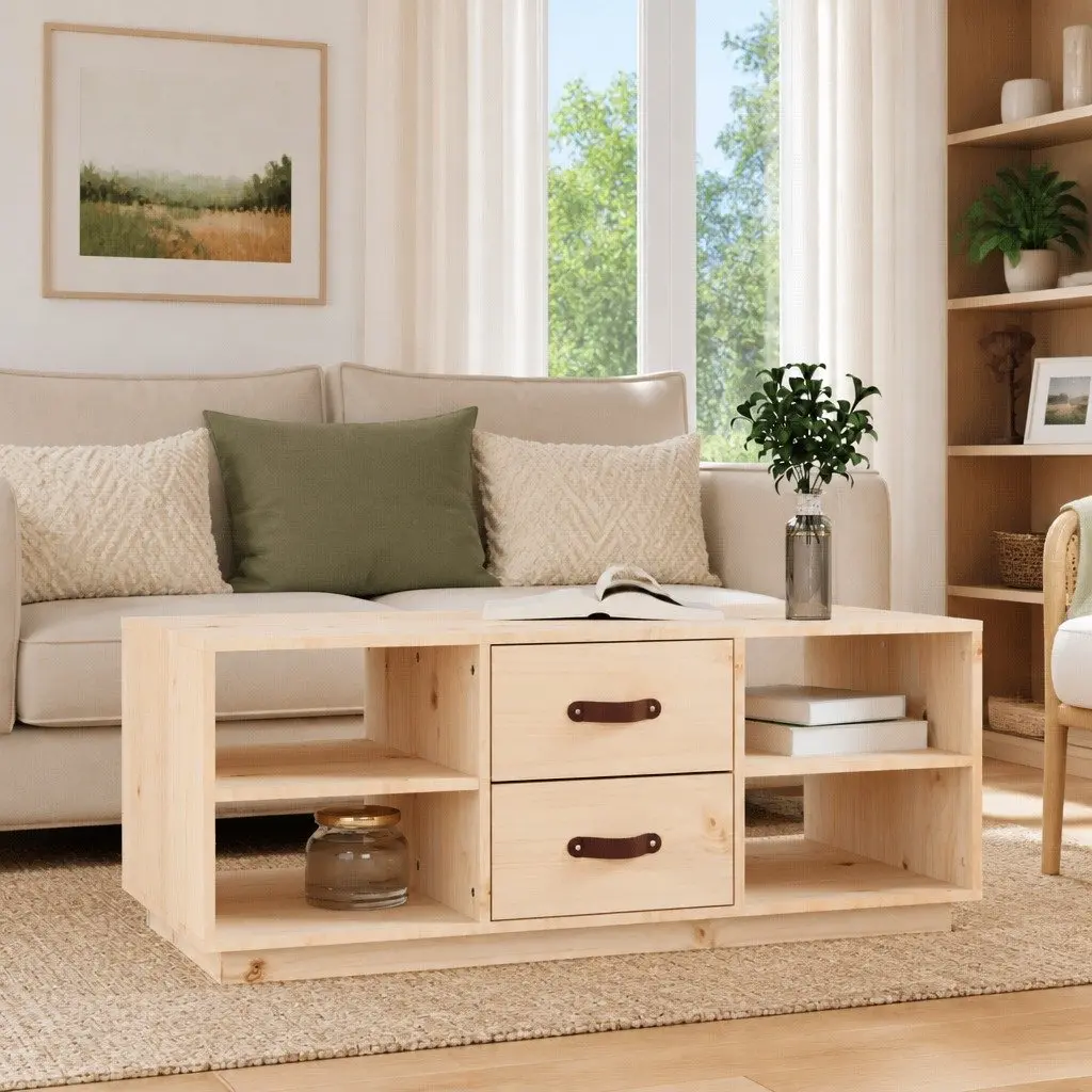 Coffee Table Solid Pine Wood 100x50x41 cm Brown with Storage Drawers Shelves