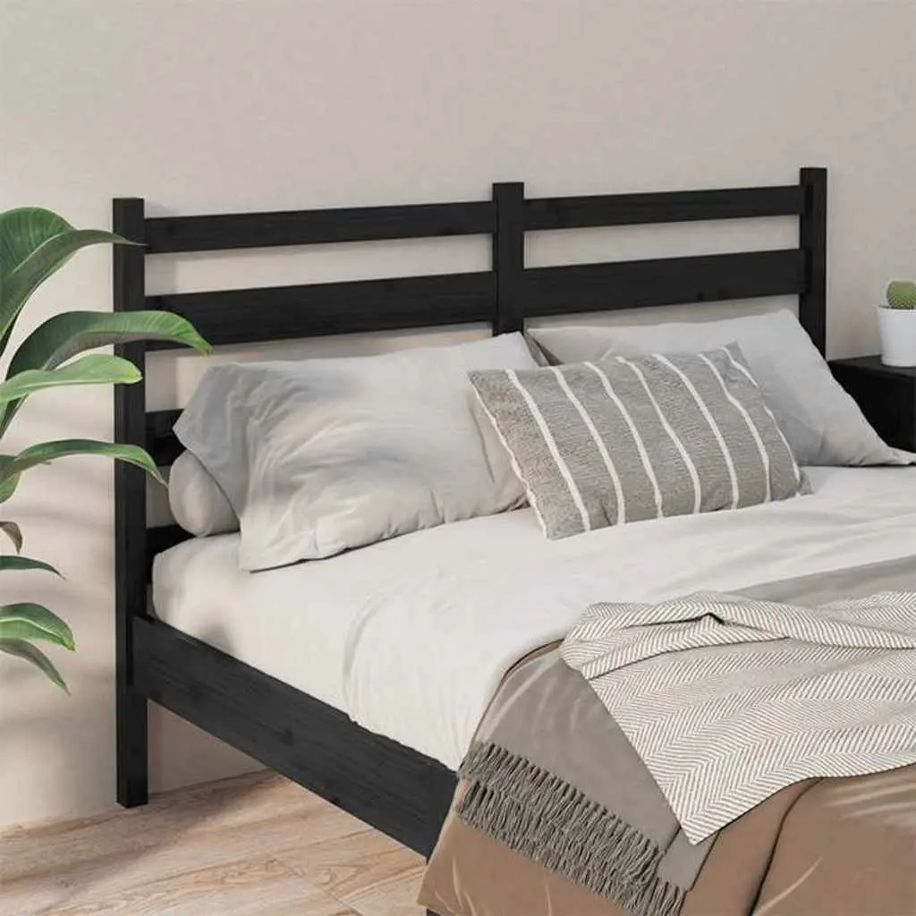 Wooden Bed Headboard Solid Pine 141cm Black Slatted Modern