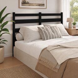 Functional 156cm Bed Headboard in Black Pine Wood