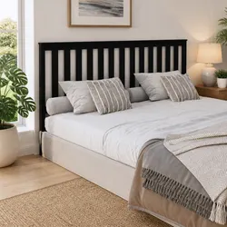 186cm Black Pine Wood Headboard for Relaxation