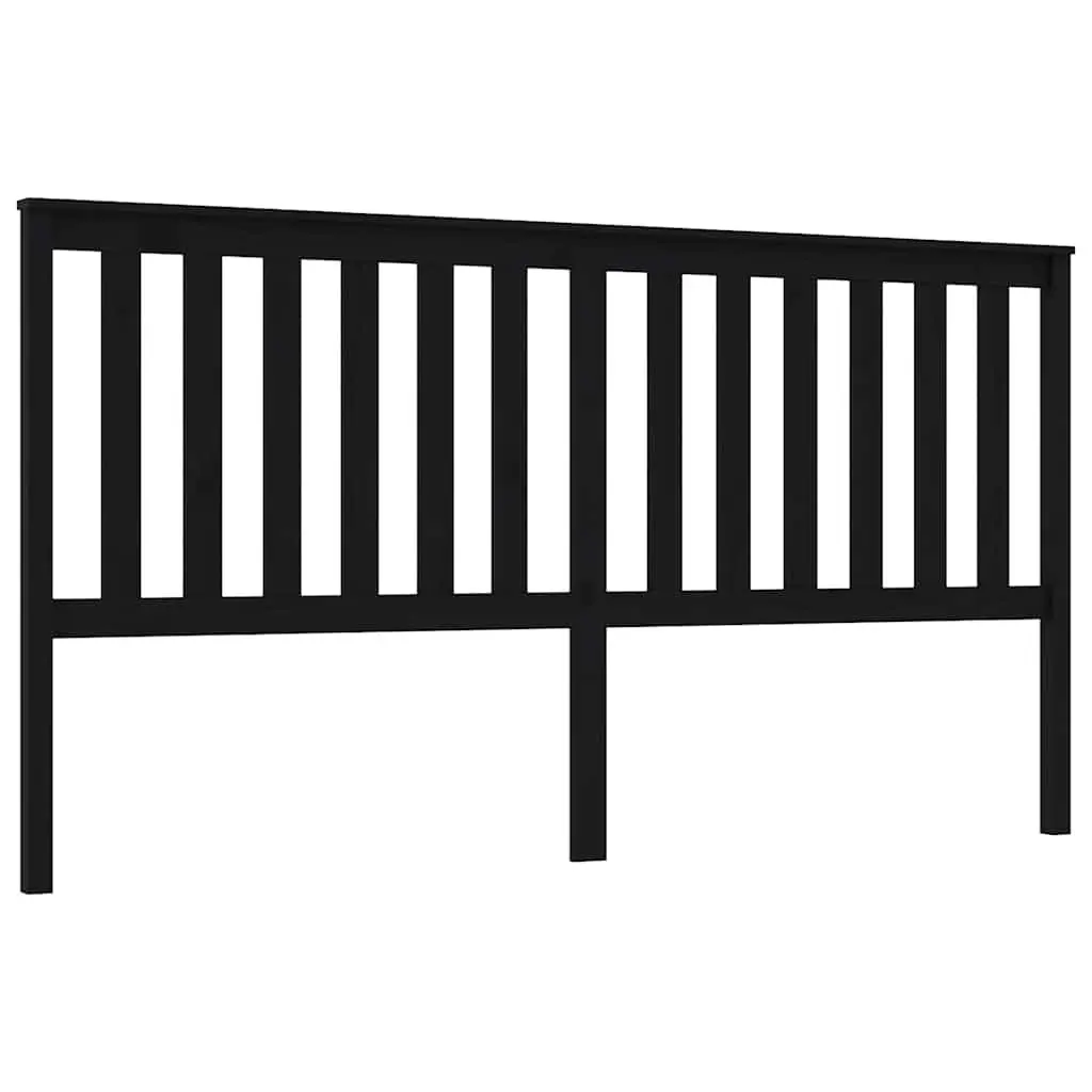 Bed Headboard 186cm Black Solid Pine Wood Slatted Modern Bedroom Furniture