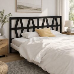 Bed Headboard Black 186 cm Solid Wood Pine Slatted Design Bedroom Furniture
