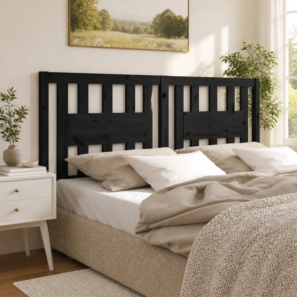 Black Solid Pine Wood Bed Headboard