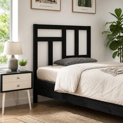 Bed Headboard Black 95.5cm Solid Pine Wood Slatted Modern Bedroom Furniture