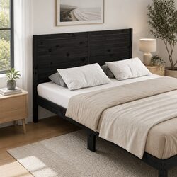 Bed Headboard Black 186cm Solid Pine Wood Slatted Design Bedroom Furniture