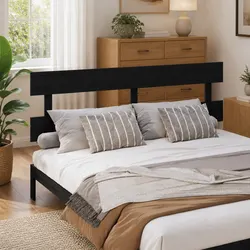 Bed Headboard Black 184cm Solid Wood Pine Bedroom Furniture Back Support