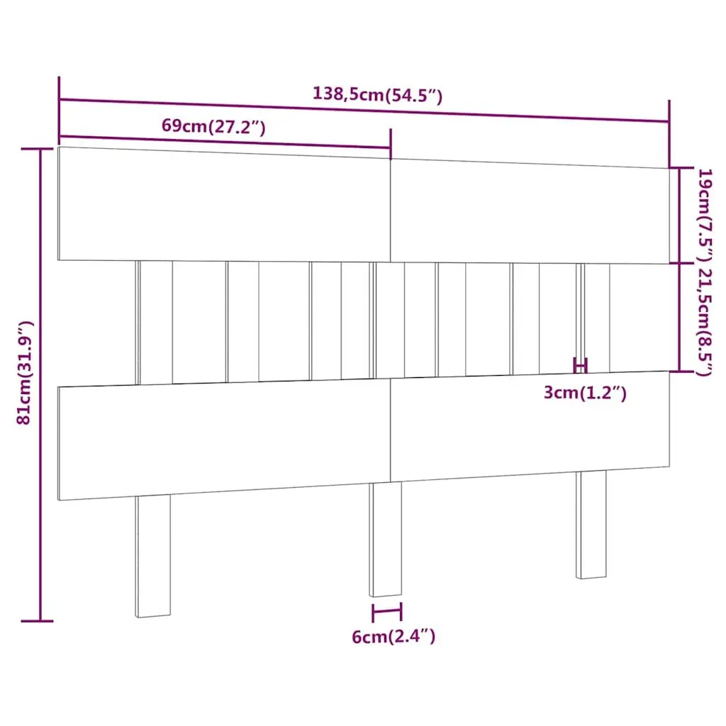 Bed Headboard Black 138.5 cm Solid Pine Wood Bedroom Bed Frame Panel