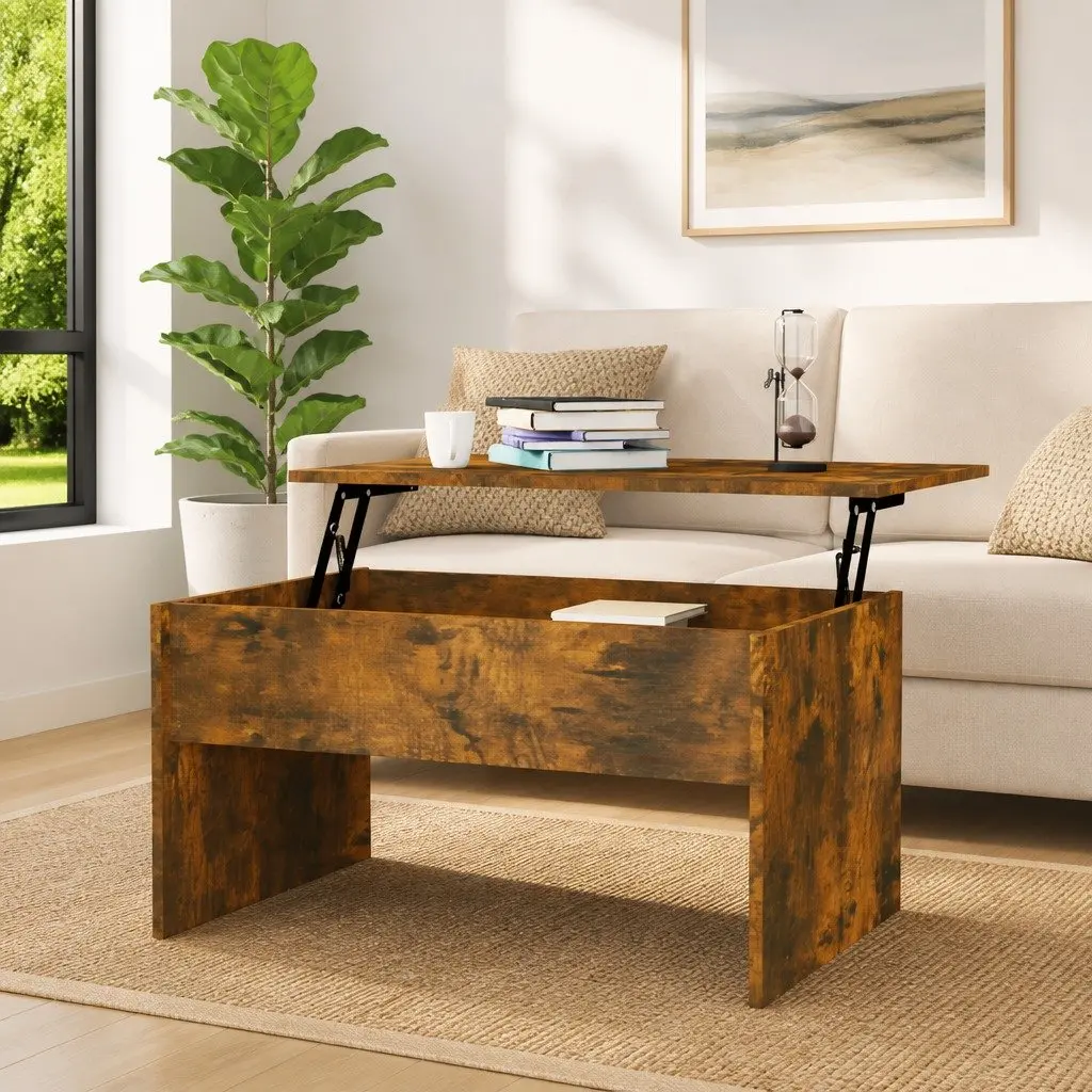 Coffee Table Lift Top Engineered Wood 80L x 50.5W x 41.5H cm Smoked Oak Brown