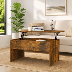 Coffee Table Lift Top Storage Compartment Smoked Oak Modern Living Room